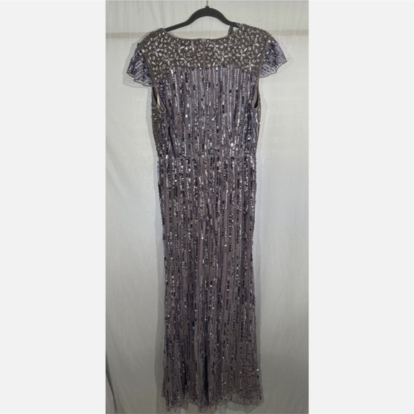 NWT $998 Mac Duggal [ 8 ] V Neck Cap Sleeve Hand Embellished Gown Heather Purple - Picture 13 of 16